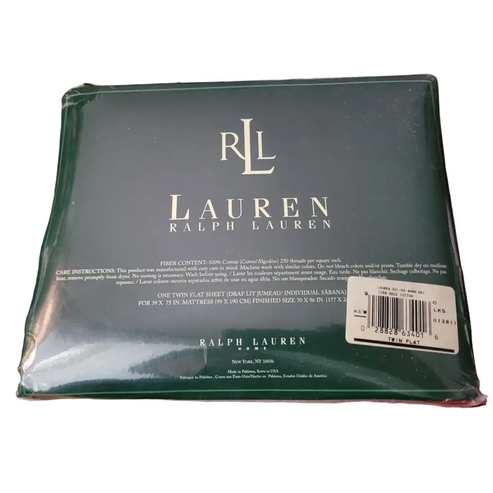 Vintage Ralph Lauren Home Solid Barn Red Twin Flat Sheet 250 Thread Count NOS